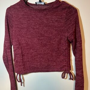 Lulu's Burgundy Long Sleeve Crop Top